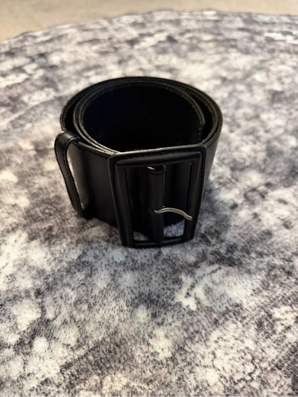 Theory Black Leather Wide Belt with Matte Buckle